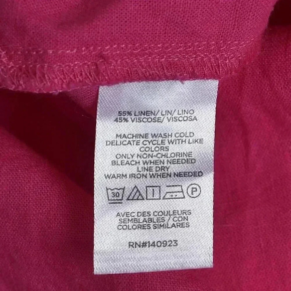 LOFT Linen Blend  Button Down Blouse Barbiecore Long Sleeve Size Large - Picture 7 of 11